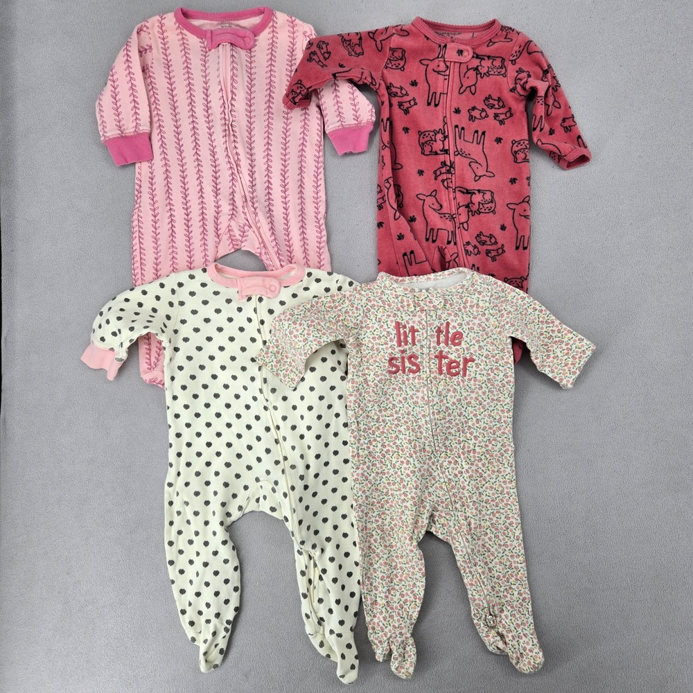 Carter's Touched by Nature Baby Girl Footed Sleepers Lot 3M & up Grow With Baby
